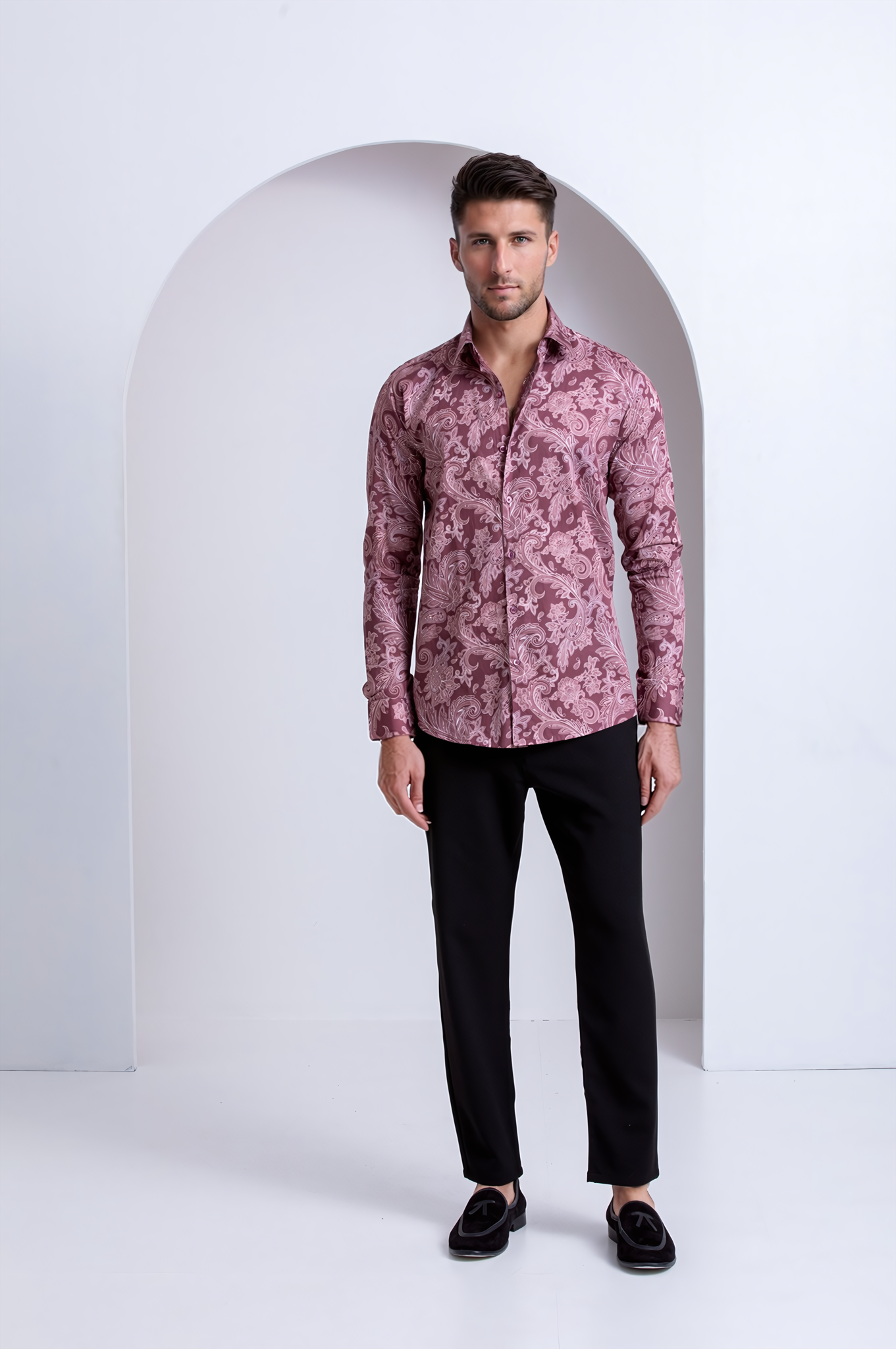 Burgundy Paisley Printed Shirt