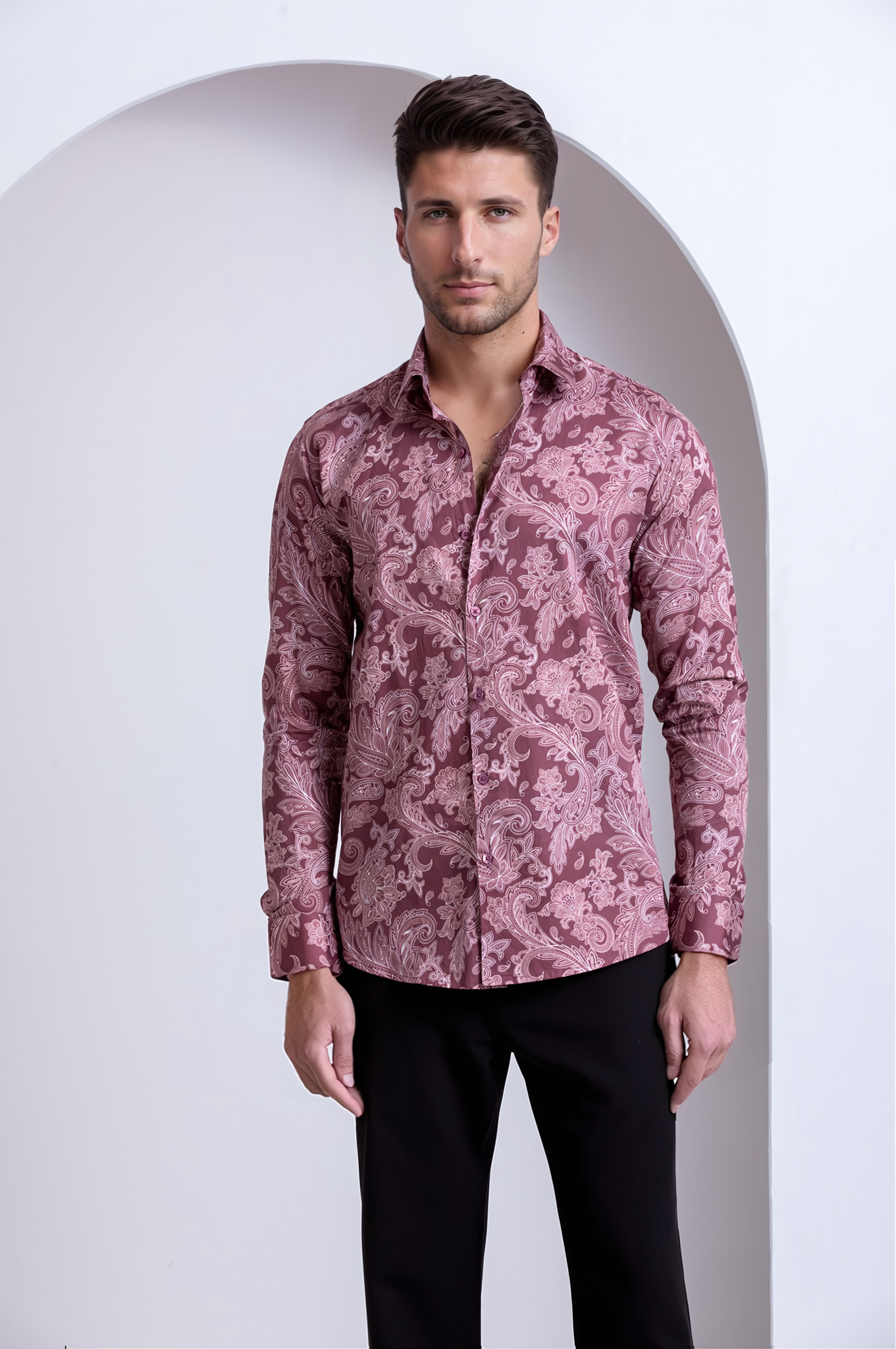 Burgundy Paisley Printed Shirt