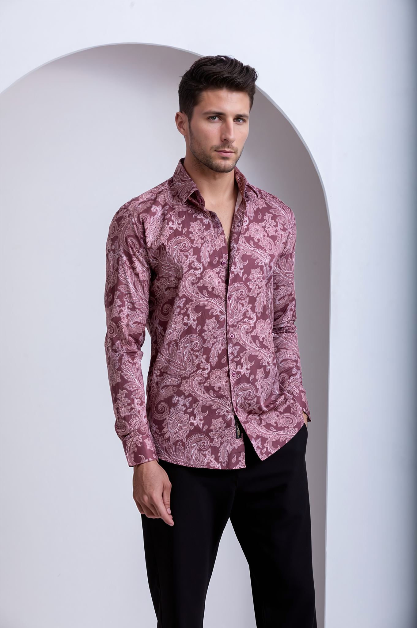 Burgundy Paisley Printed Shirt