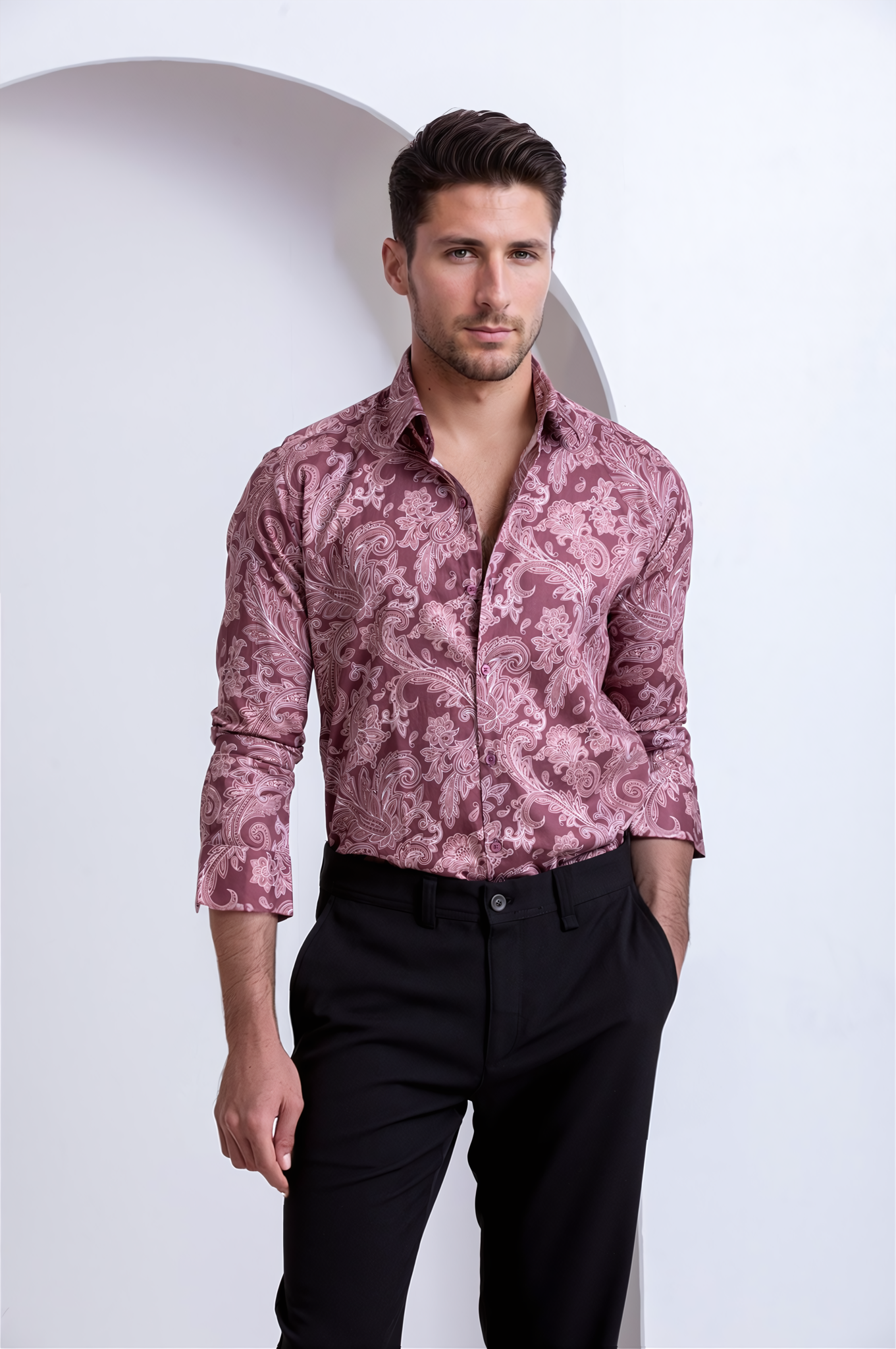 Burgundy Paisley Printed Shirt