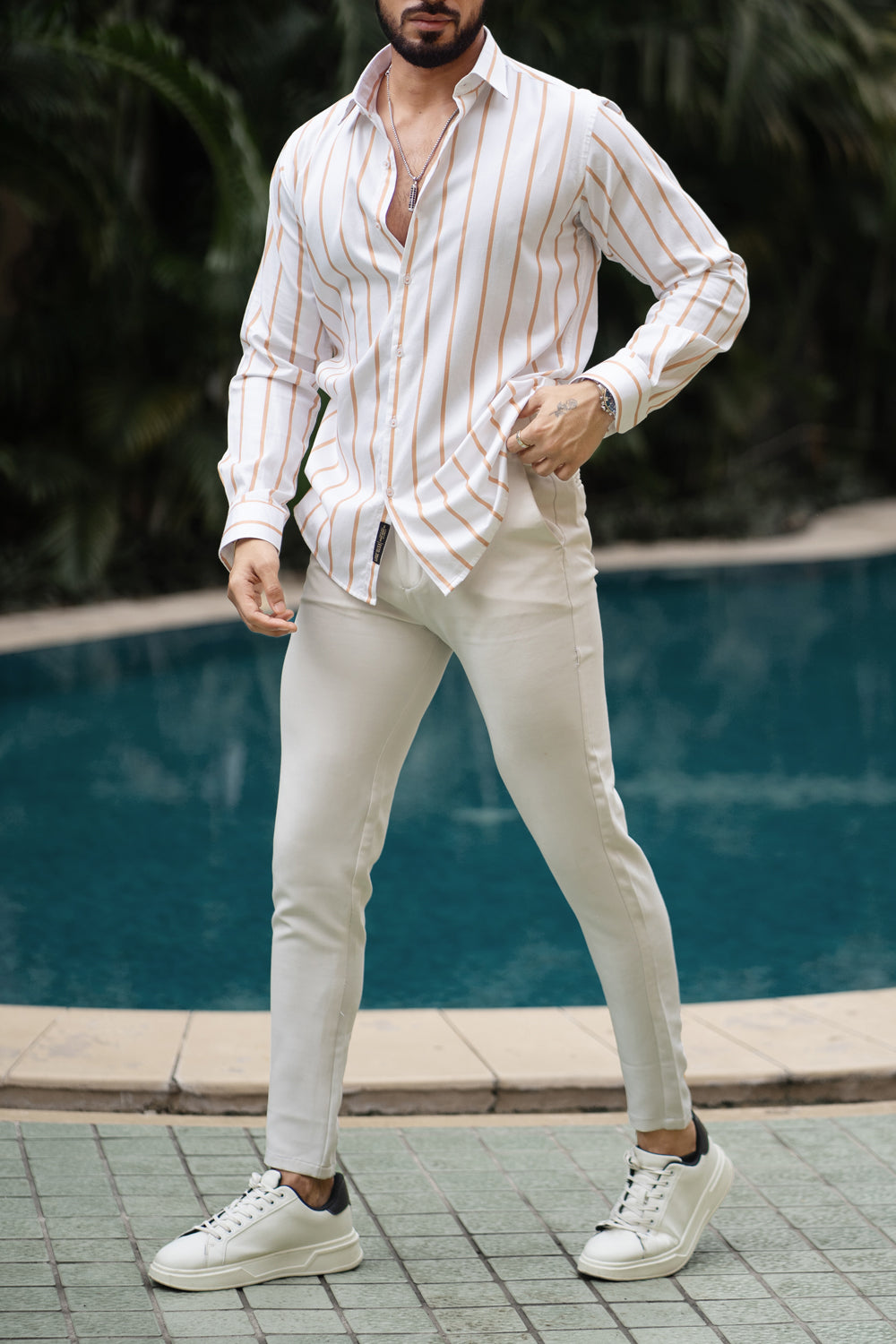 Mocha Striped Shirt - Premium Cotton