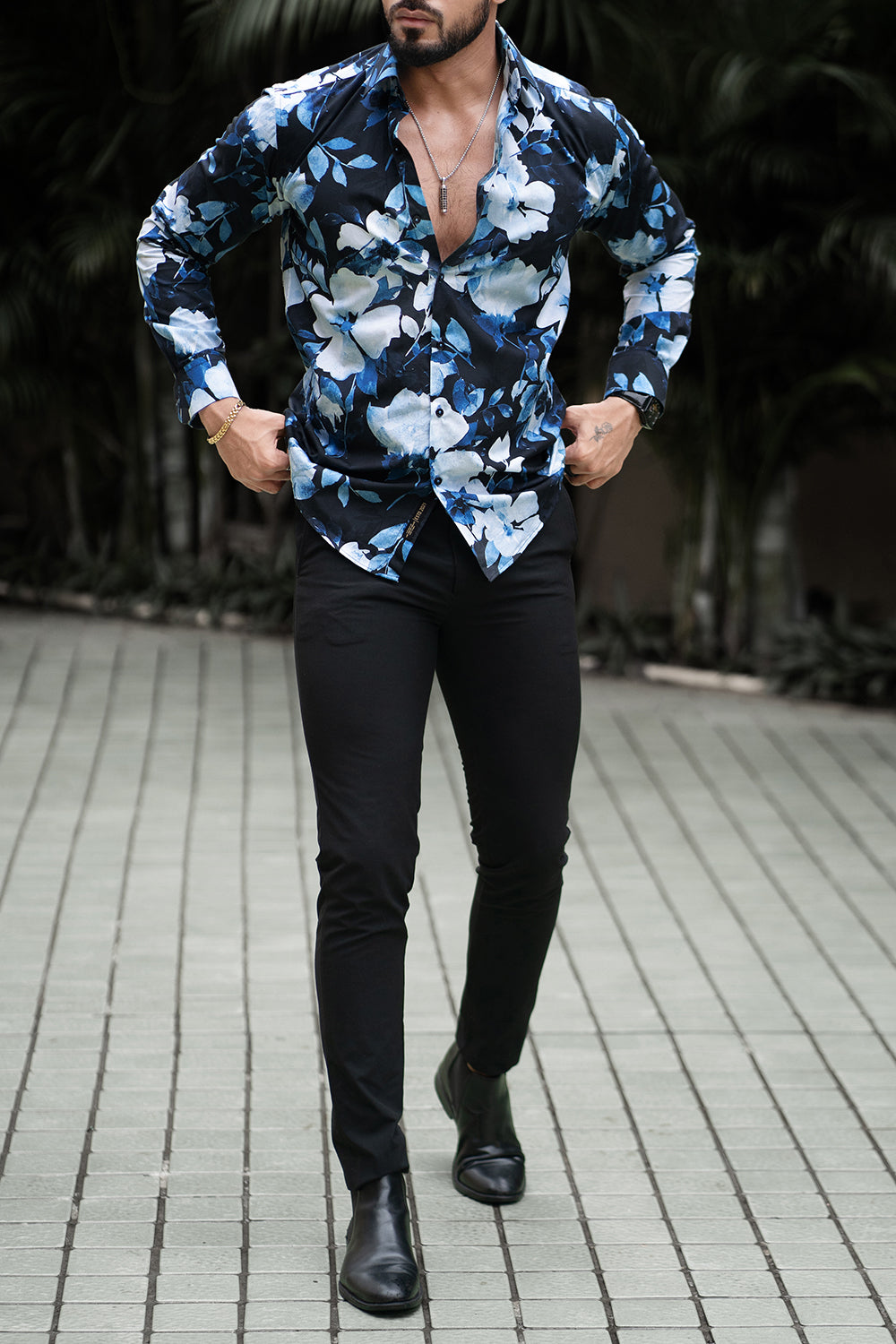 Deep Blue Floral Shirt