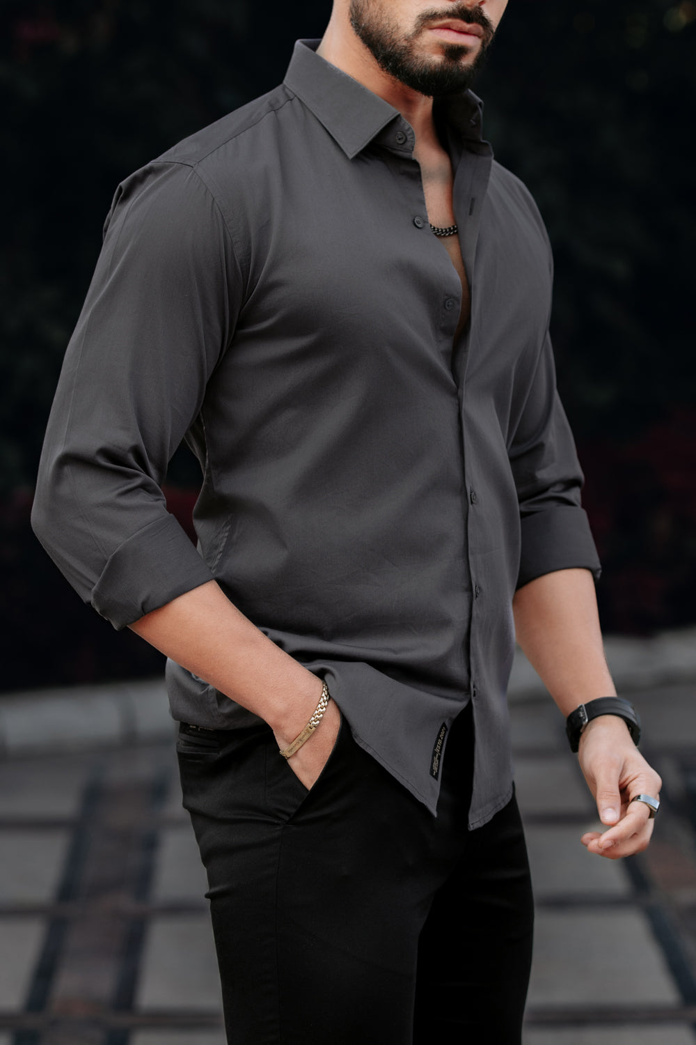 Classic Charcoal Grey -Cotton Satin Shirt