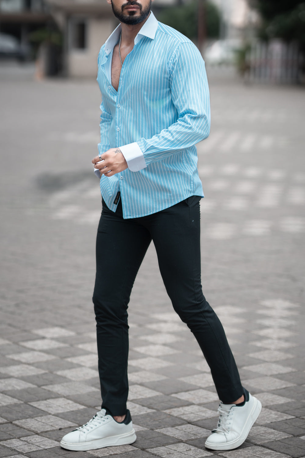 Sky Blue Striped - Designer Shirt