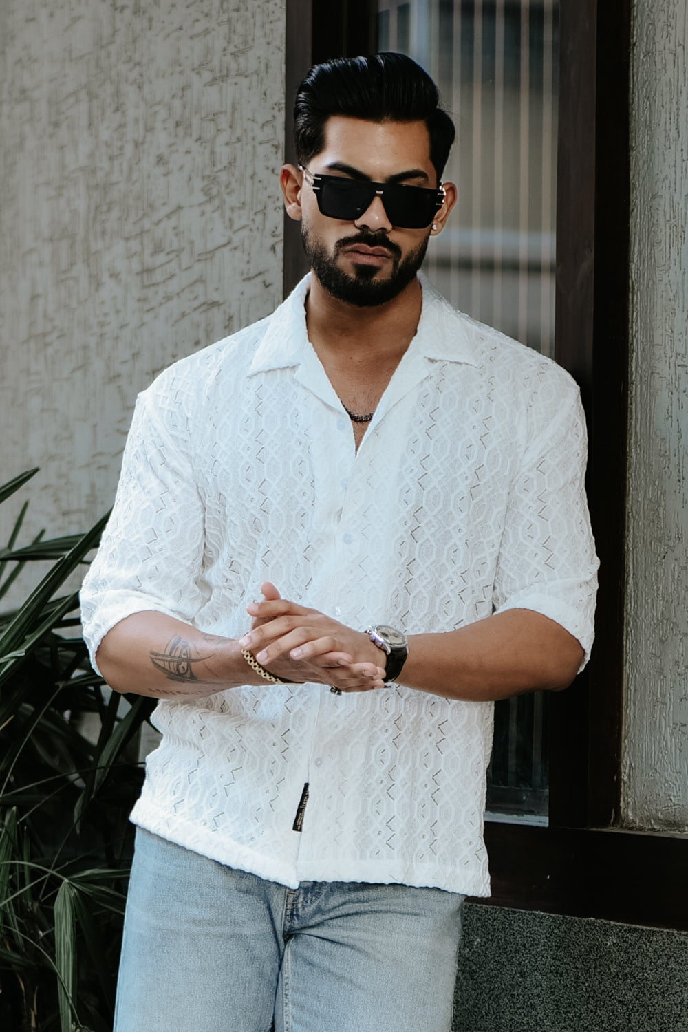 White Designer Shirt - Knitted