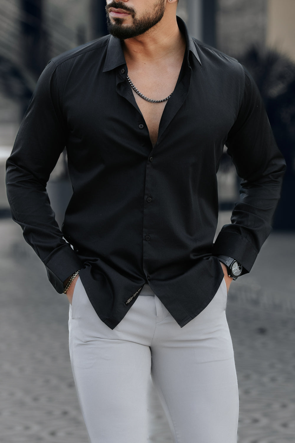 Classic Jet Black - Cotton Satin Shirt