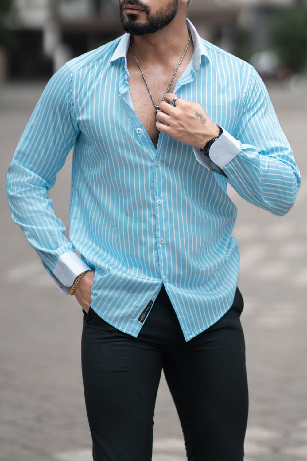 Sky Blue Striped - Designer Shirt