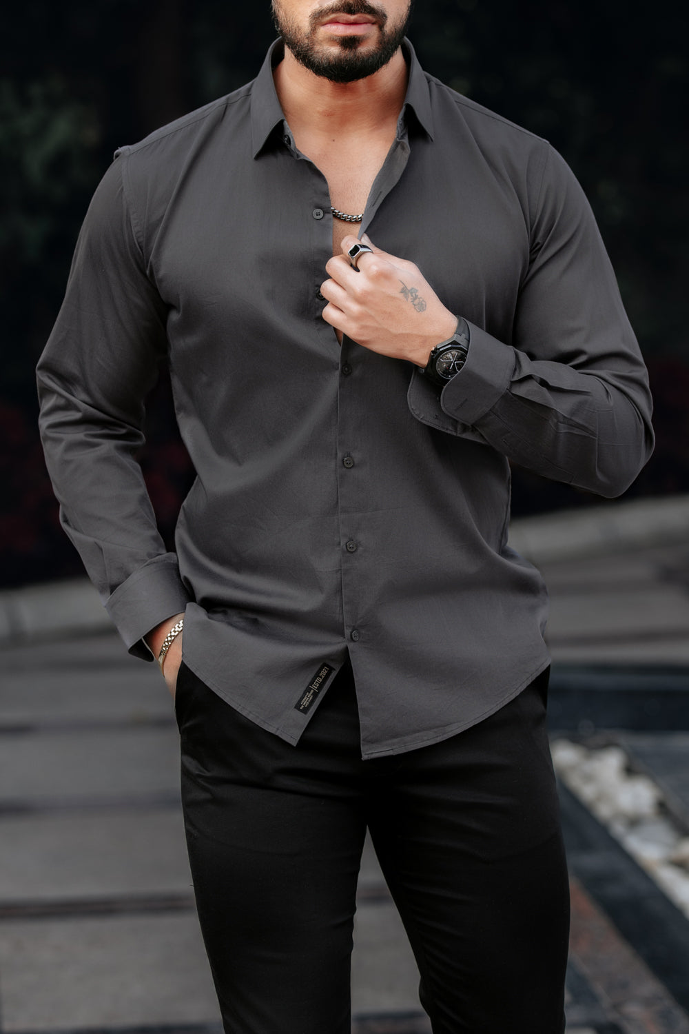 Classic Charcoal Grey -Cotton Satin Shirt