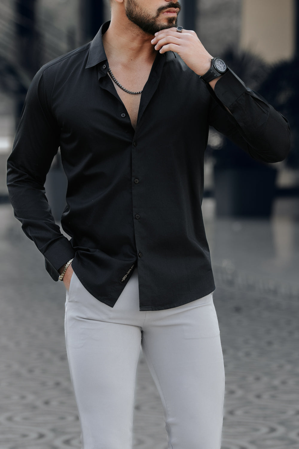 Classic Jet Black - Cotton Satin Shirt