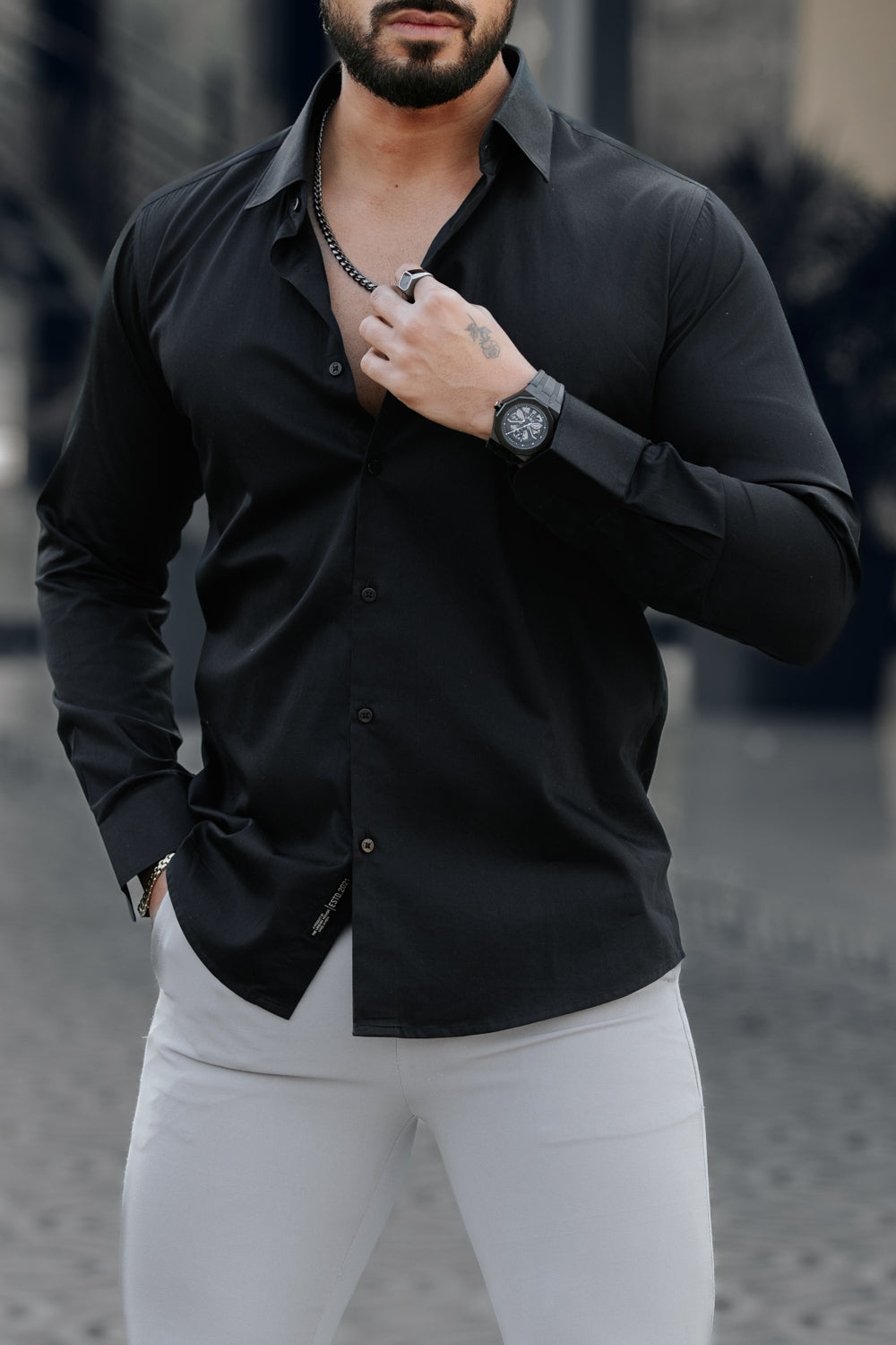 Classic Jet Black - Cotton Satin Shirt