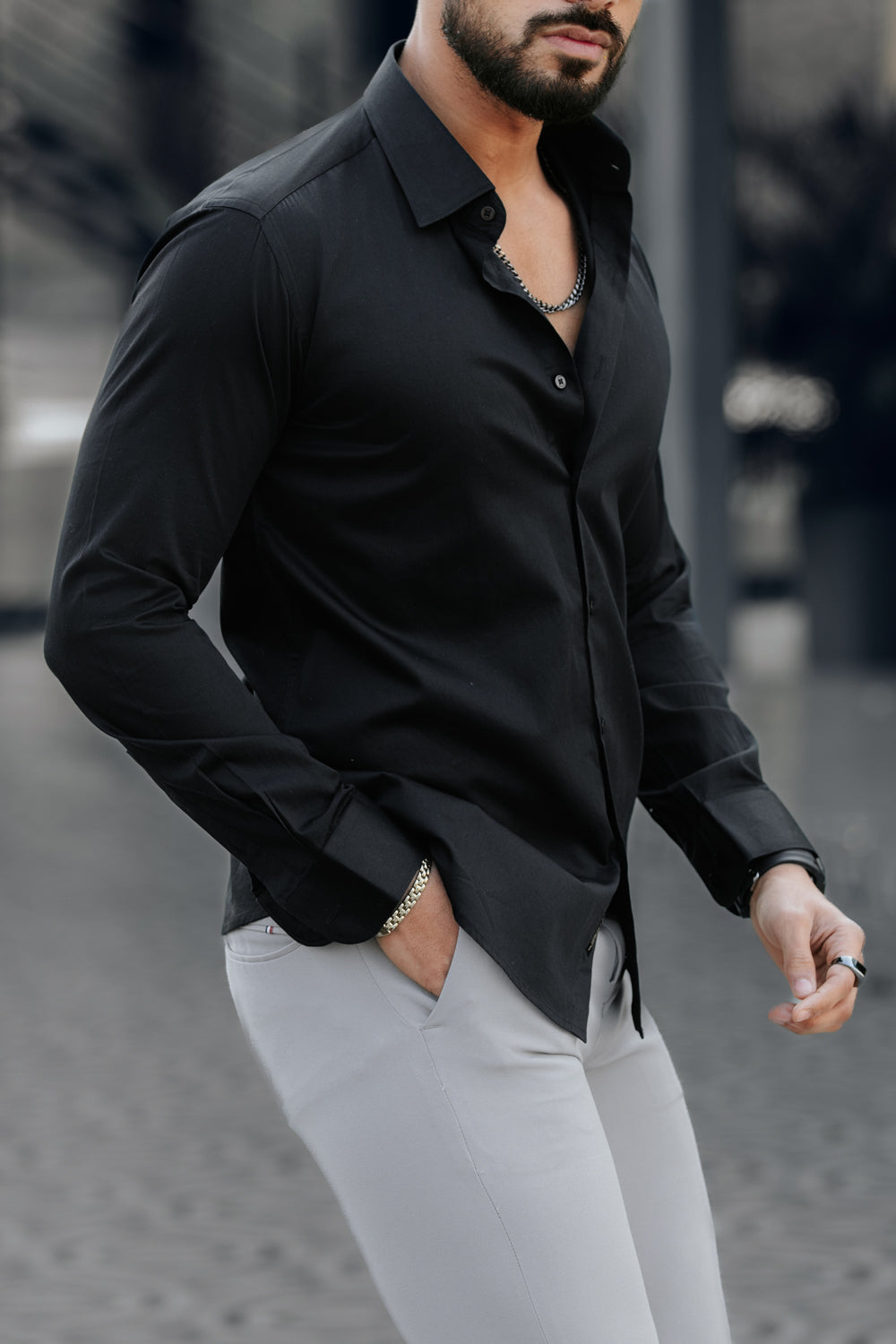 Classic Jet Black - Cotton Satin Shirt