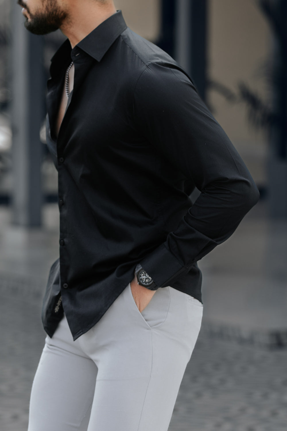 Classic Jet Black - Cotton Satin Shirt