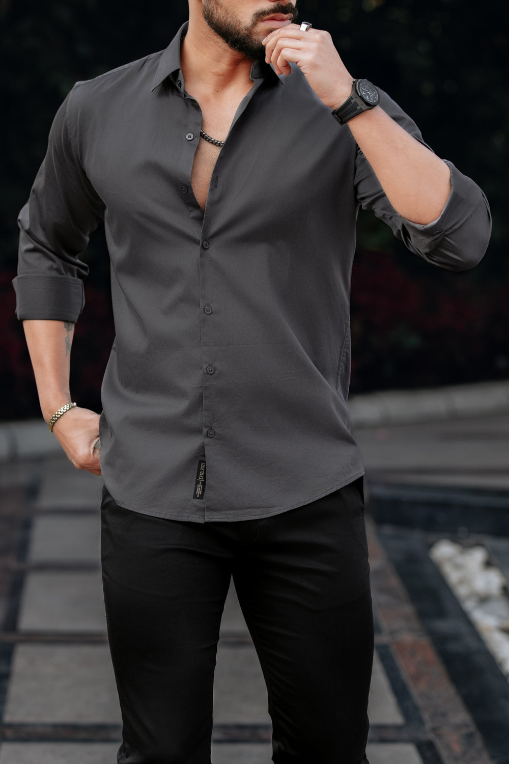 Classic Charcoal Grey -Cotton Satin Shirt