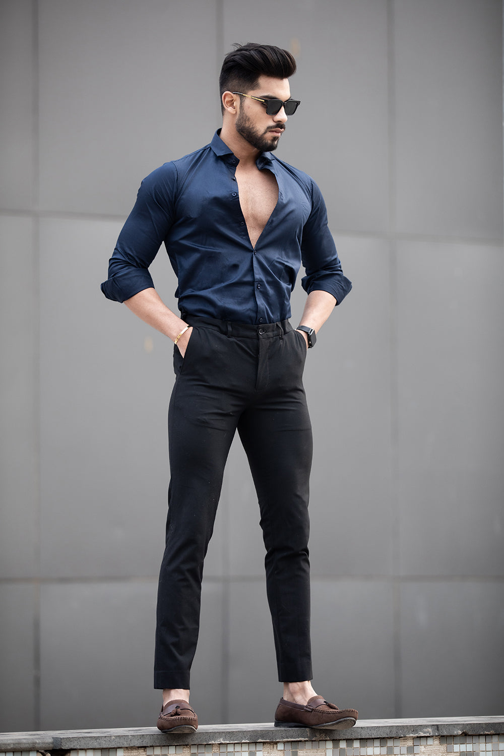 Classic Navy Blue - Cotton Satin Shirt